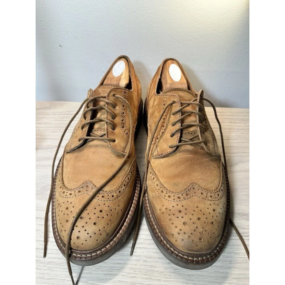 Vintage Tommy Hilfiger Crest Logo Tan Suede Wingtip Brogue Derby Shoes Men's 10